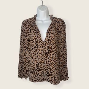 J Crew Top Large Cheetah Print Button Up Blouse L